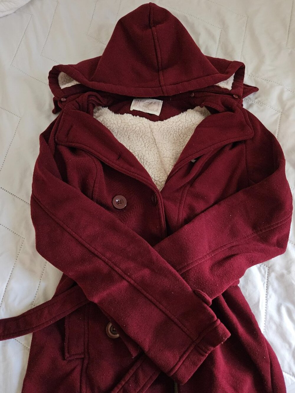 Ci Sono Brand Size M Burgundy Coat with Faux Fur Lining
